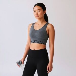 Nautica Intimates Gray Seamless Stretch Cropped Sports Bra Top Plus Size 1X